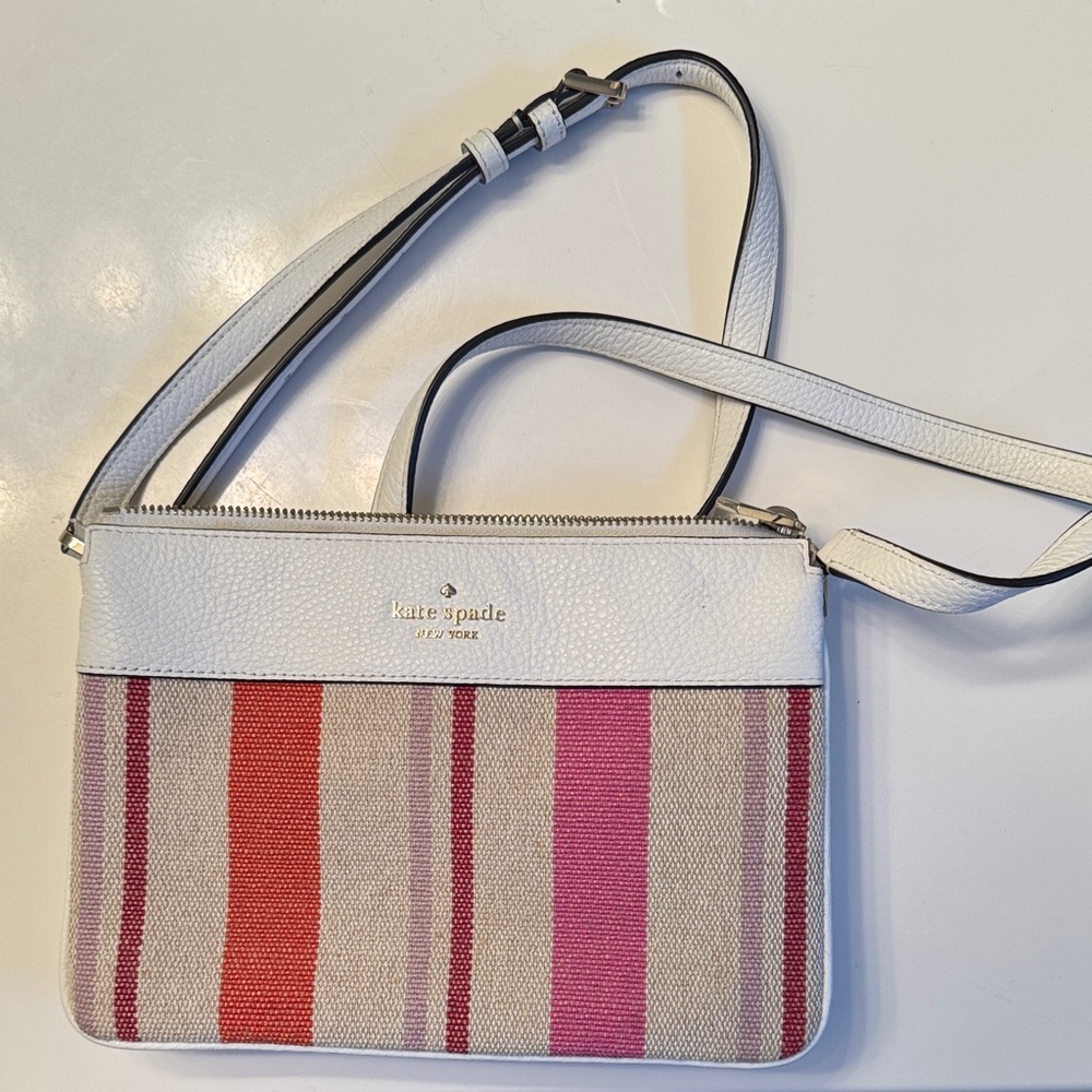 Kate Spade Pink and White Striped Crossbody Bag